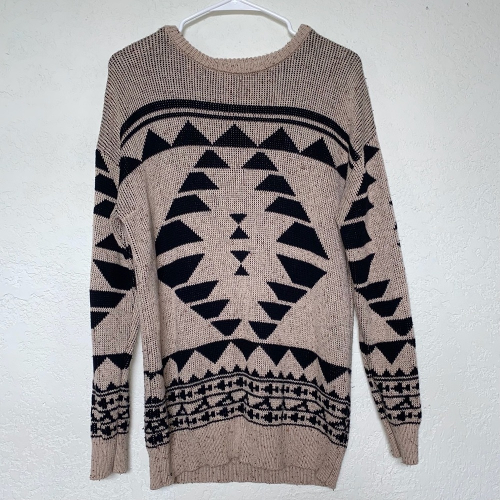 Forever 21 Geometric Black and Tan Sweater